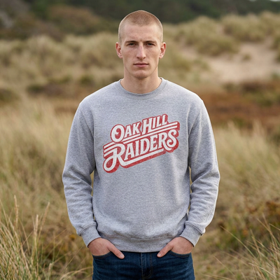 'Oak Hill Raiders' Crewneck Sweatshirt — Vintage Retro School Spirit Pullover