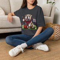Bulldog Football T-Shirt — Cute Mascot with Scarf & 'Starkville, MS' Sign