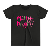 'Merry & Bright' Neon Pink & Green Bella Canvas Youth T-shirt for Christmas