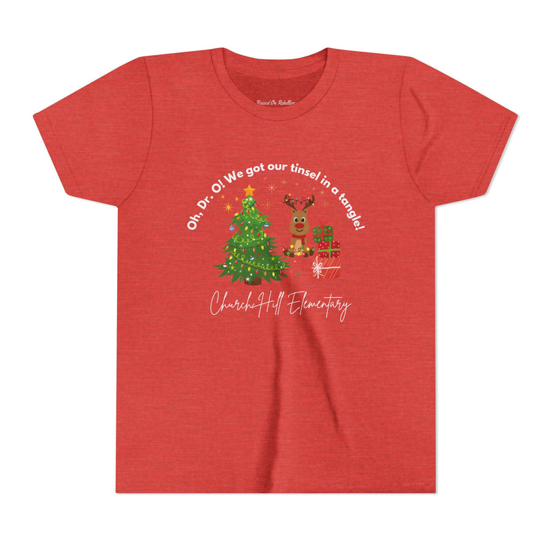 'We Got Our Tinsel in a Tangle' Church Hill Elementary Bella Canvas Youth T-shirt