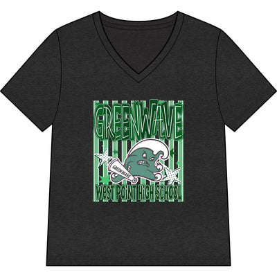 Green Wave Mascot Bella Canvas V-Neck Tee — West Point High School Shirt