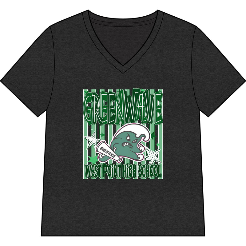 Green Wave Mascot Bella Canvas V-Neck Tee — West Point High School Shirt