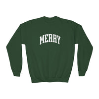 'Merry' Gildan Youth Crewneck Sweatshirt for Christmas