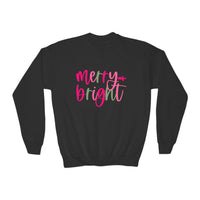 Merry & Bright Youth Crewneck Sweatshirt, Christmas Gift, Holiday Apparel, Cozy Kids Sweatshirt, Winter Fashion, Festive Wear