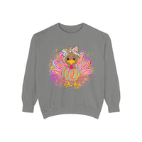 Neon Thanksgiving Turkey Comfort Colors Unisex Crewneck Sweatshirt