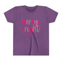 'Merry & Bright' Neon Pink & Green Bella Canvas Youth T-shirt for Christmas