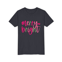 'Merry & Bright' Neon Pink & Green Bella Canvas Youth T-shirt for Christmas