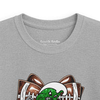 'Green Wave' Glitter Football Bow - Youth Gildan T-shirt