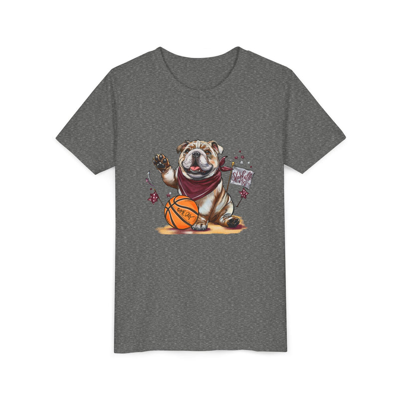 Bella Canvas Bulldogs Basketball Youth Tee, Perfect for Sports Lovers, Kids T-Shirt, MSU Bulldogs, Starkville MS