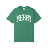 Merry Garment-Dyed T-Shirt, Unisex Holiday Tee, Christmas Gift, Casual Wear, Festive Apparel, Comfortable Shirt