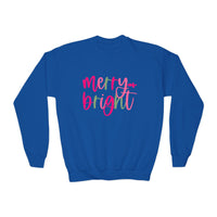 Merry & Bright Youth Crewneck Sweatshirt, Christmas Gift, Holiday Apparel, Cozy Kids Sweatshirt, Winter Fashion, Festive Wear