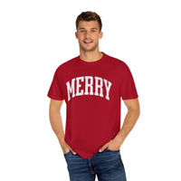 Merry Garment-Dyed T-Shirt, Unisex Holiday Tee, Christmas Gift, Casual Wear, Festive Apparel, Comfortable Shirt