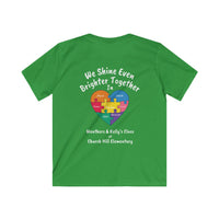Kids Tee — “Let Your Light Shine” Lightbulb & Puzzle Heart Autism Awareness School Shirt