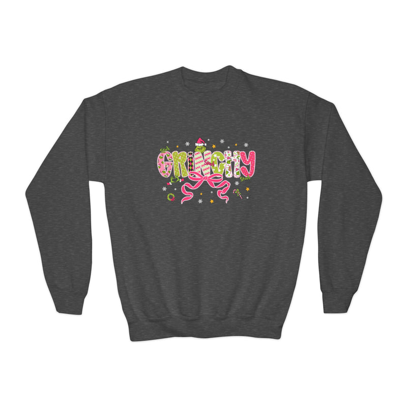 'Grinchy' Colorful Christmas Youth Gildan Crewneck Sweatshirt