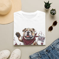 Bulldog Football T-Shirt — Cute Mascot with Scarf & 'Starkville, MS' Sign