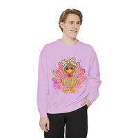 Neon Thanksgiving Turkey Comfort Colors Unisex Crewneck Sweatshirt