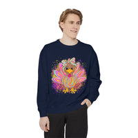 Neon Thanksgiving Turkey Comfort Colors Unisex Crewneck Sweatshirt