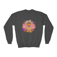 Neon Girly Turkey Thanksgiving Youth Crewneck Sweatshirt