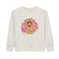Neon Turkey Thanksgiving Rabbit Skins Toddler Crewneck Sweatshirt