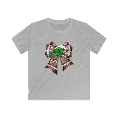 'Green Wave' Glitter Football Bow - Youth Gildan T-shirt