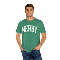 Merry Garment-Dyed T-Shirt, Unisex Holiday Tee, Christmas Gift, Casual Wear, Festive Apparel, Comfortable Shirt