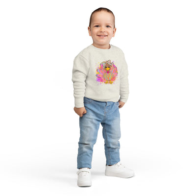 Neon Turkey Thanksgiving Rabbit Skins Toddler Crewneck Sweatshirt