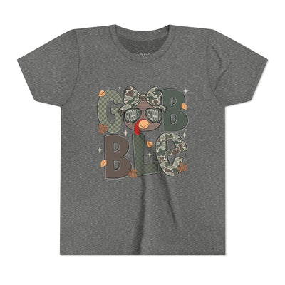 Camo Turkey Youth T-Shirt, Bella Canvas Tee for Girls, Thanksgiving Gobble Shirt, Holiday Kids Top, Thanksgiving Apparel