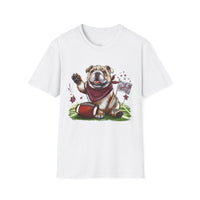 Bulldog Football T-Shirt — Cute Mascot with Scarf & 'Starkville, MS' Sign