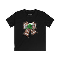 'Green Wave' Glitter Football Bow - Youth Gildan T-shirt