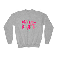 Merry & Bright Youth Crewneck Sweatshirt, Christmas Gift, Holiday Apparel, Cozy Kids Sweatshirt, Winter Fashion, Festive Wear