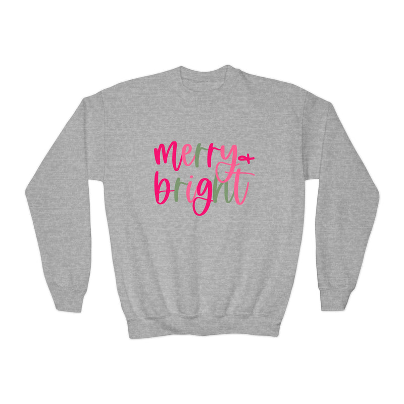 Merry & Bright Youth Crewneck Sweatshirt, Christmas Gift, Holiday Apparel, Cozy Kids Sweatshirt, Winter Fashion, Festive Wear