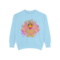 Neon Thanksgiving Turkey Comfort Colors Unisex Crewneck Sweatshirt