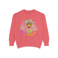 Neon Thanksgiving Turkey Comfort Colors Unisex Crewneck Sweatshirt