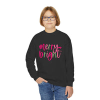 Merry & Bright Youth Crewneck Sweatshirt, Christmas Gift, Holiday Apparel, Cozy Kids Sweatshirt, Winter Fashion, Festive Wear