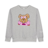 Bulldog with Pink Stars Rabbit Skins Toddler Crewneck Sweatshirt