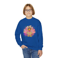 Neon Girly Turkey Thanksgiving Youth Crewneck Sweatshirt