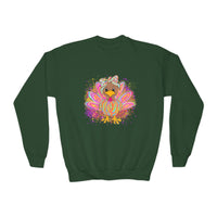 Neon Girly Turkey Thanksgiving Youth Crewneck Sweatshirt
