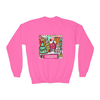 Red Festive Christmas Town with Customized Zip Code Gildan Youth Crewneck Sweatshirt
