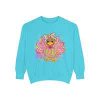 Comfort Colors Women's Sweatshirt Neon Thanksgiving Girly Turkey, Cute Thanksgiving Unisex Sweatshirt, Cozy Fall Thanksgiving Jumper, Unique