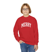 'Merry' Gildan Youth Crewneck Sweatshirt for Christmas