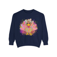 Neon Thanksgiving Turkey Comfort Colors Unisex Crewneck Sweatshirt