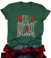 Christmas Teacher Shirt Women Christmas Light Im Fine Everything is Fine Teacher Life Shirt Casual Short Sleeve Tee Top